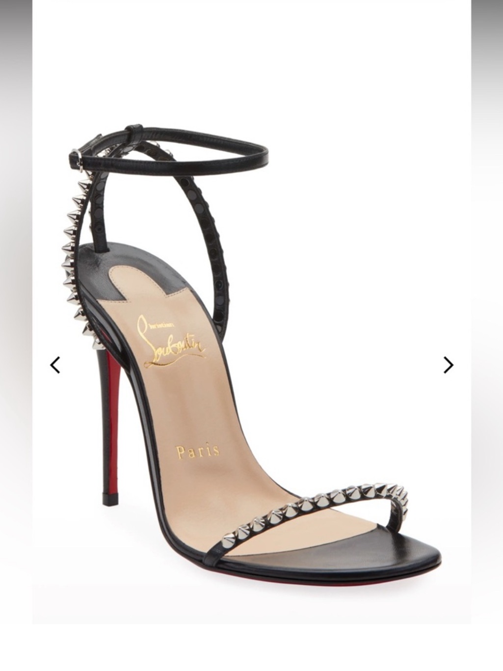 Christian Louboutin Black Studded Ankle-Strap Stiletto With Red Sole